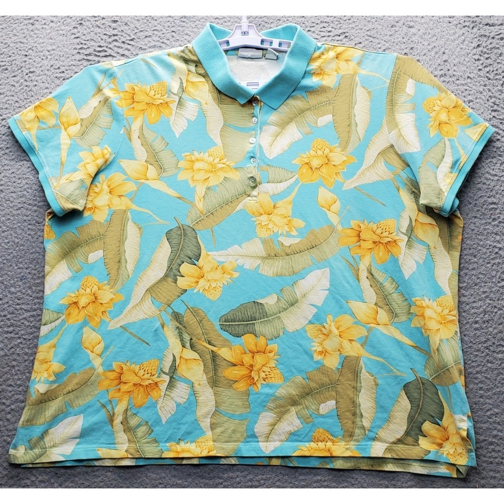 Caribbean Joe Hawaiian Polo Shirt Womens 3X Multi Tropical Print Collar Popover